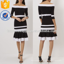 Preto e branco fora do vestido de ombro manufatura atacado moda feminina vestuário (ta4064d)